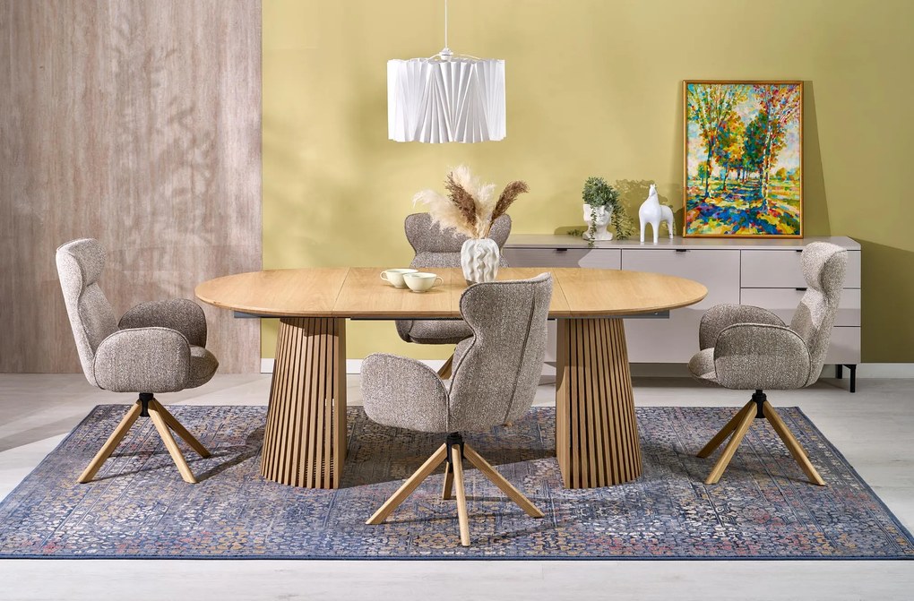 Stół Okrągły do jadalni rozkładany MDF kolor naturalny 120-210/120/77 cm FARGO