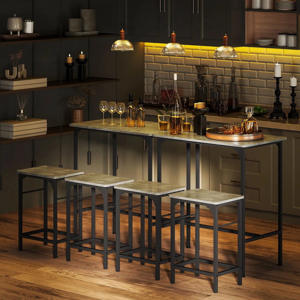 Zestaw do baru HOMCOM z stołkami - Stół z 2 krzesłami z antypoślizgowymi podkładkami, Szary