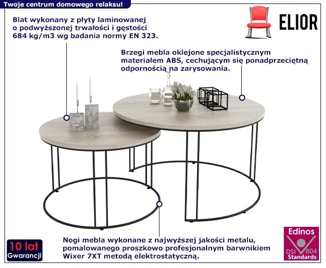 Stoliki kawowe 2w1 industrialne czarny + dąb sonoma - Eksa 4X