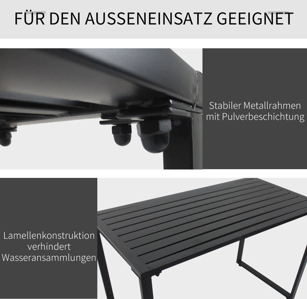 Outsunny Stylowy Zestaw Mebli Ogrodowych 3-częściowy - Stół i 2 Ławki, Metalowa Konstrukcja, Czarny Kolor, 110x55x70cm