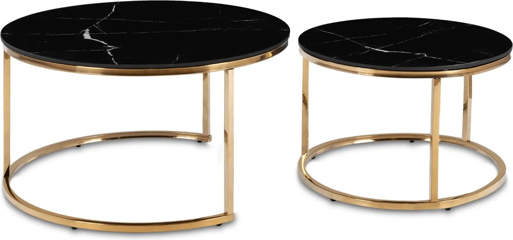 Zestaw Stolików Kawowych MILANO 60 cm/80 cm Czarny Marmur/Złoty Glamour