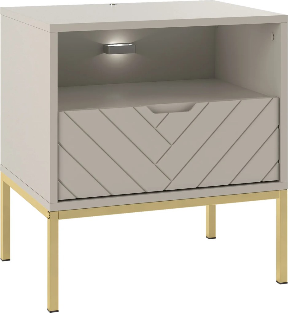 Szafka nocna glamour z oświetleniem Aspen 04 cashmere/złoty