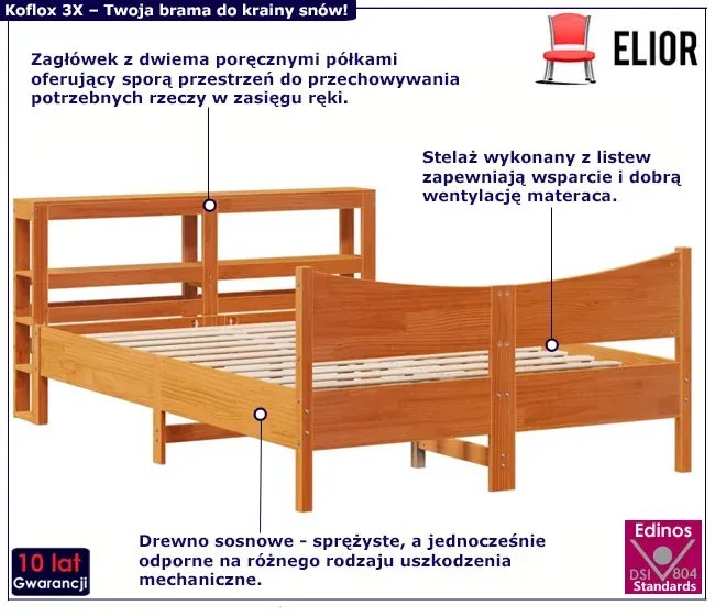 Brązowe łóżko z drewna sosnowego z zagłówkiem 120x200 Sziran 3X