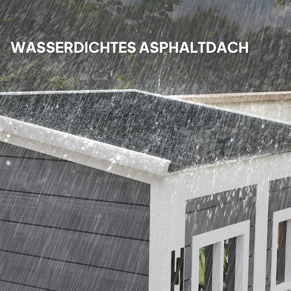 Outsunny Drewniany domek na narzędzia ogrodowe z 2 oknami, kotwami do gruntu, dachem z asfaltu, 91 x 69 x 192 cm, Sosna, Jasnoszary