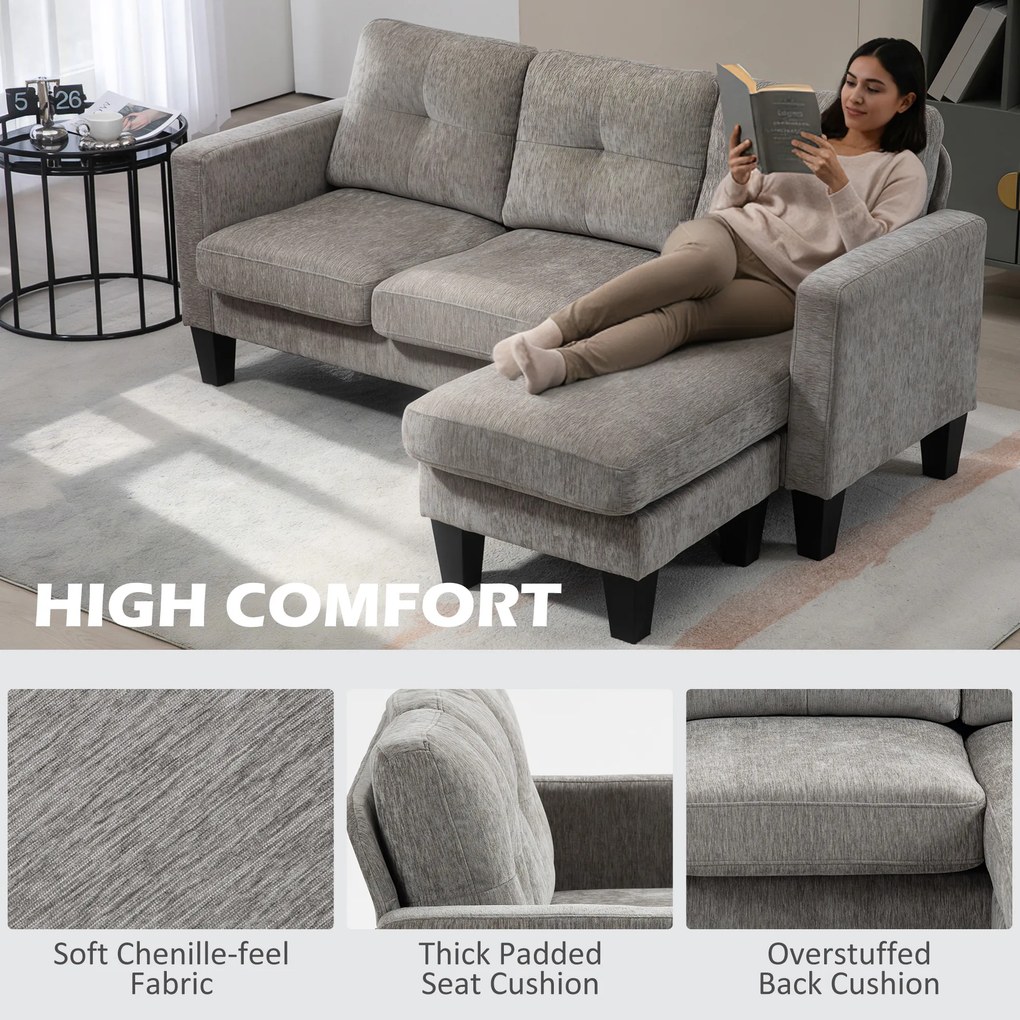 HOMCOM narożnik sofa w kształcie L z odwracalną chaiselongue tapicerowana tkaniną lnianą wygodna kanapa brązowa | Aosom PL