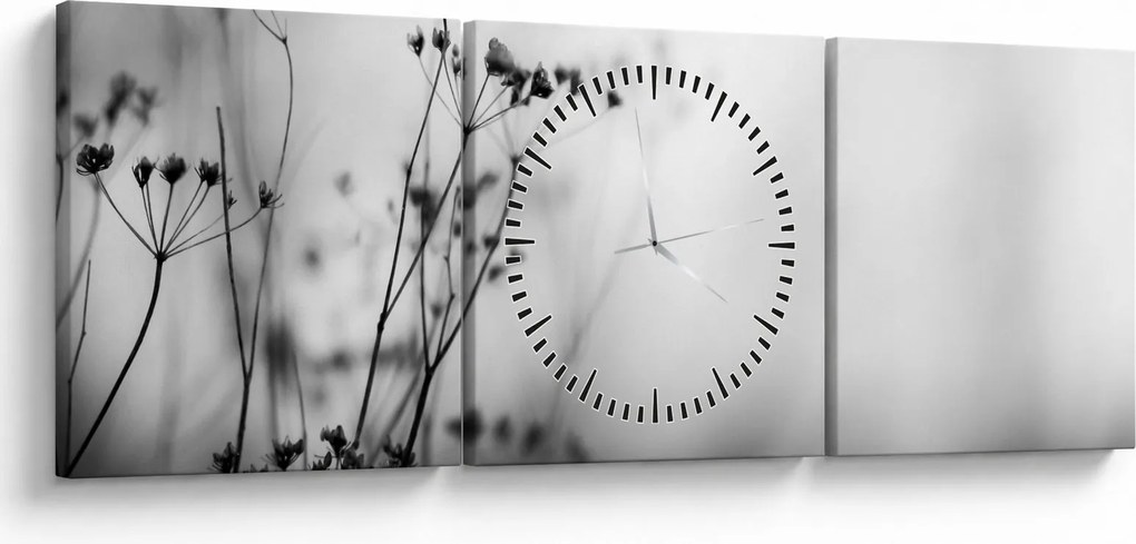 Obraz - Detal kwiatów polnych (z zegarem) (90x30 cm)