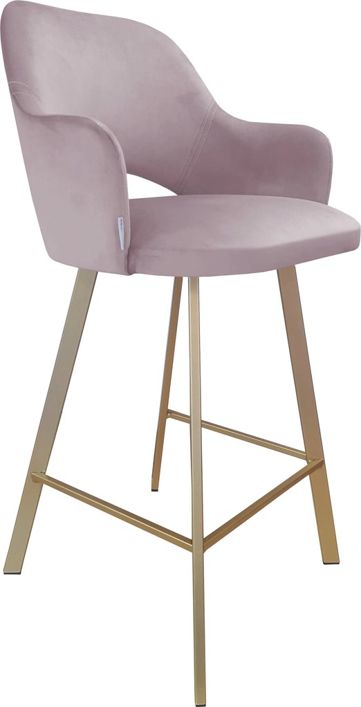 Hoker Milano krzesło barowe tkanina Welur podstawa metalowa : Kolor nogi - Złota profil, Kolor tkaniny - VELVET - MG55, Typ siedziska - Siedzisko stałe