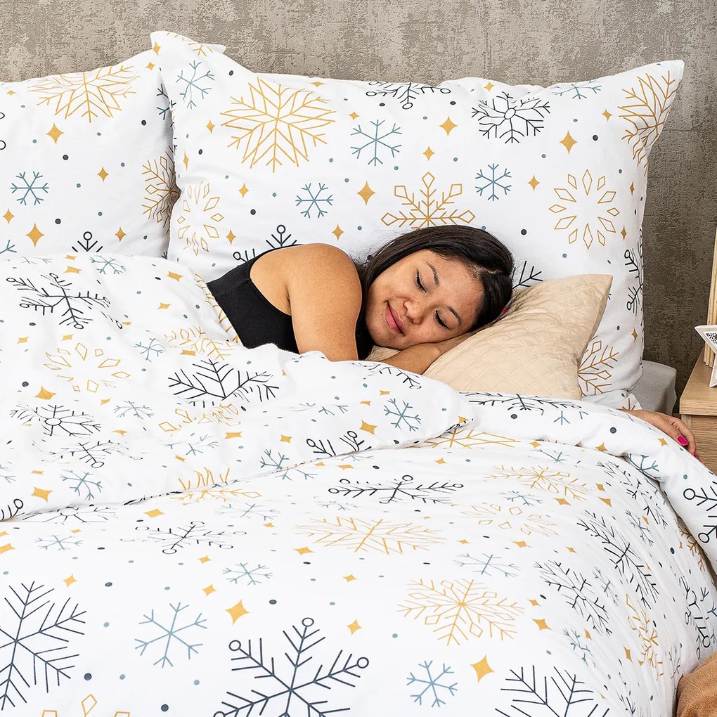 4Home Pościel flanelowa Frosty snowflakes, 140 x 220 cm, 70 x 90 cm