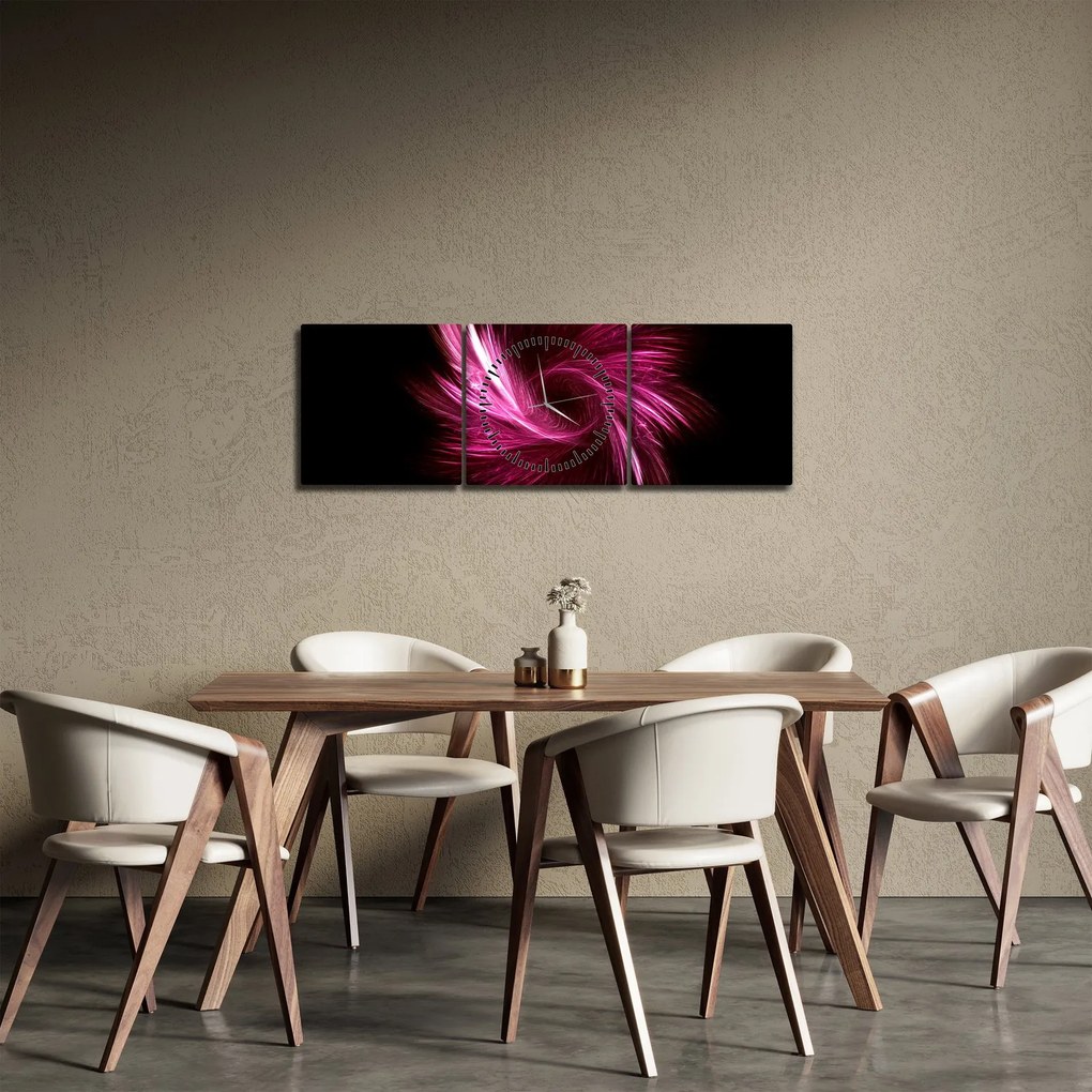 Obraz - różowa abstrakcja (z zegarem) (90x30 cm)