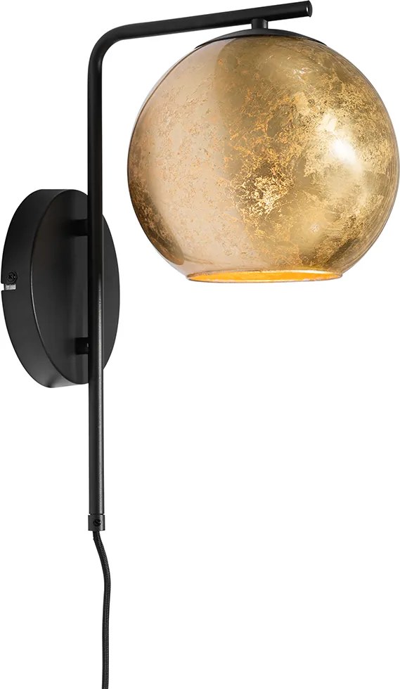 Designerska lampa ścienna czarna ze złotym szkłem - Bert