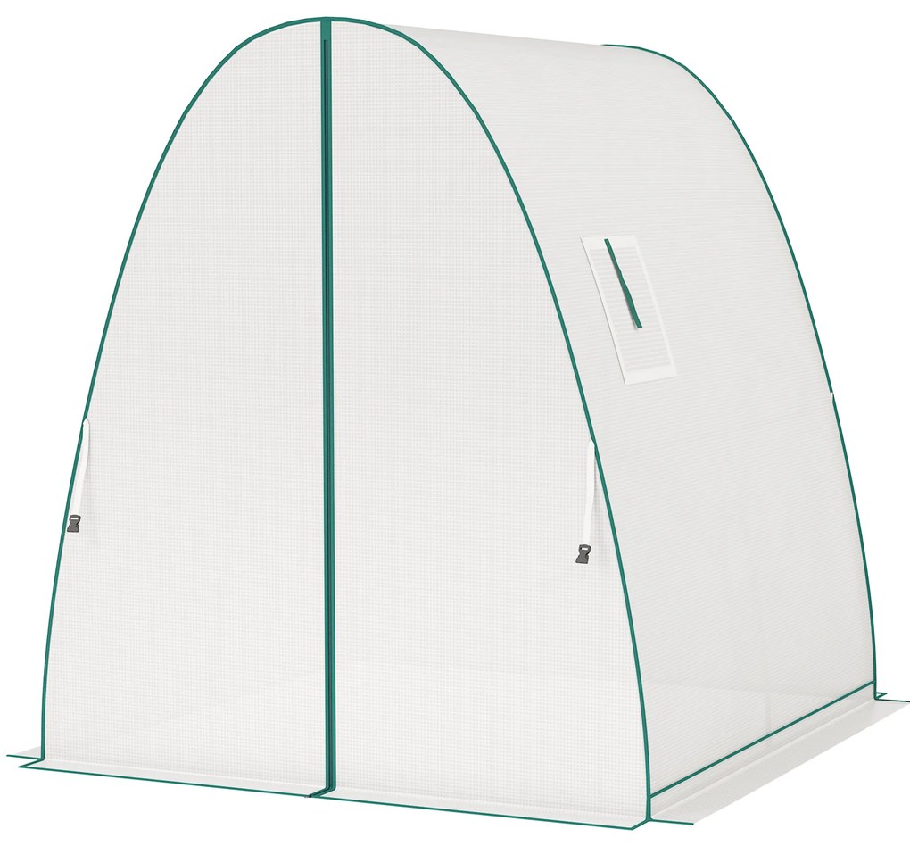 Outsunny Szklarnia z Łukiem z Workami na Piasek i Plastikową Osłoną, 2 Drzwi Rolowane, Okna z Siatki, Przenośna, 1,8 x 1,8 x 2 m, Biała