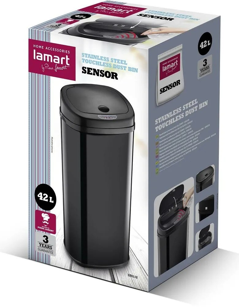 Lamart LT8112 Kosz bezdotykowy Sensor 42 l, czarny, 42 l