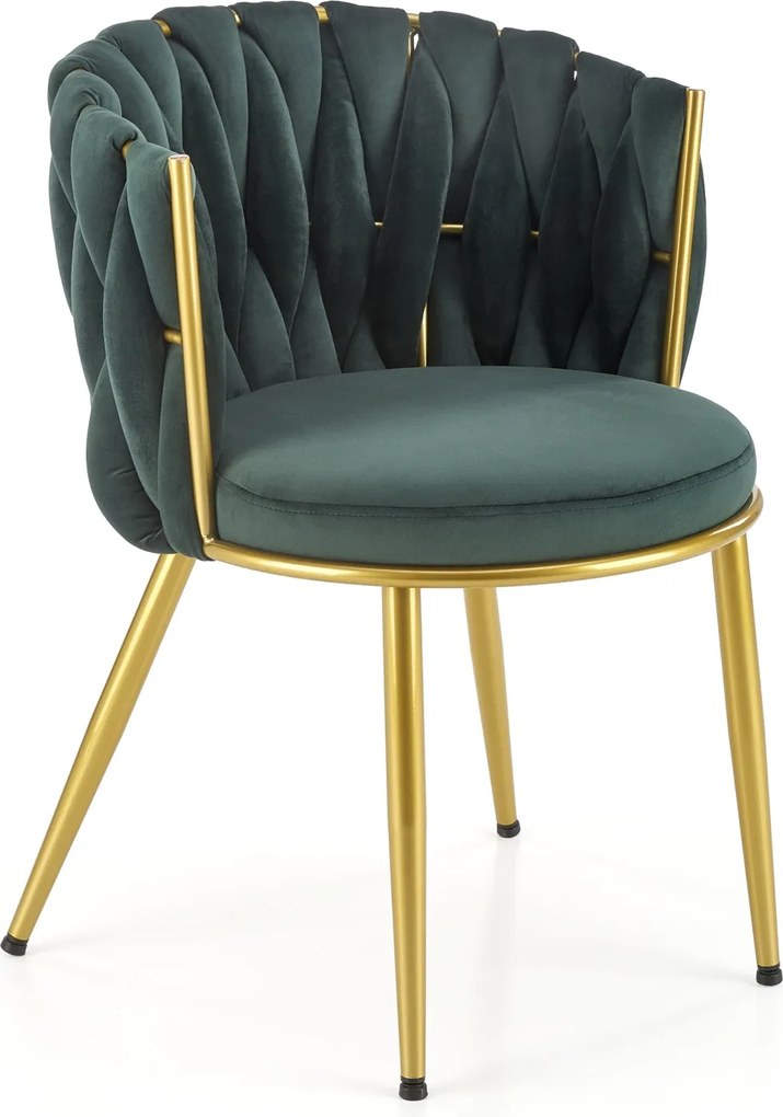 Krzesło z plecionym oparciem K517 na złotych nogach