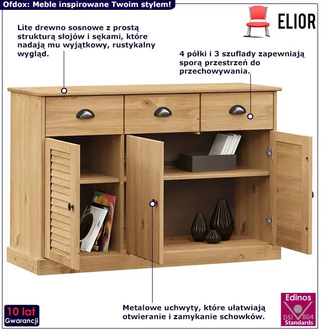 Klasyczna komoda sosnowa z szufladami N4-N61