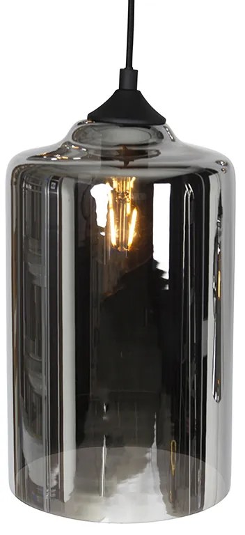 Lampa wisząca w stylu art deco czarna z przydymionym szkłem 6-świateł - Wallace ArtDeco Oswietlenie wewnetrzne