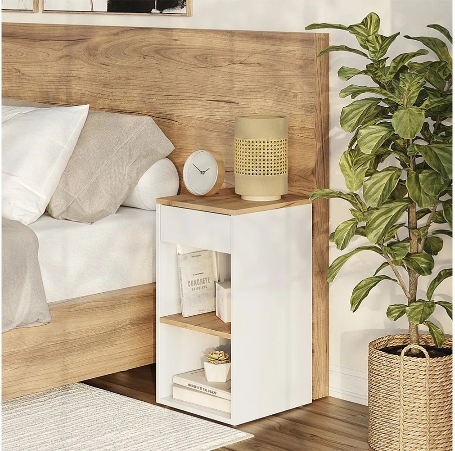 Stolik nocny biały/złoty dąb 35x35x65 dany