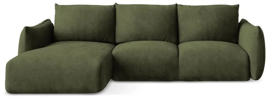 Zielony rozkładany narożnik z tkaniny szenilowej (lewostronny/z szezlongiem) Leila – Makamii