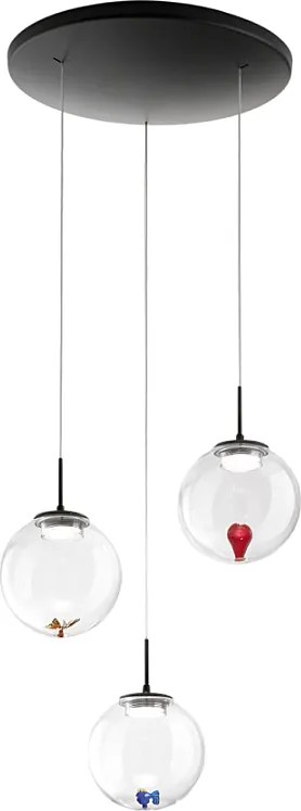 Ariel - 3-punktowa okrągła lampa wisząca o kształcie Fabas Luce - 21W ściemnialna dioda LED - Przezroczysta okrągła rozeta sufitowa o średnicy 35 cm