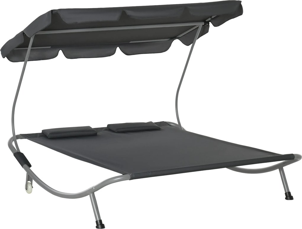 Outsunny Podwójny Leżak Ogrodowy z Dachem Stalowy Składany Szary 200x170x134cm | Aosom PL