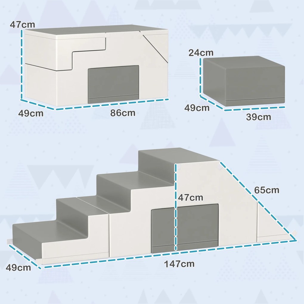 HOMCOM Zabawka do wspinaczki i zjeżdżania dla dzieci, wspiera rozwój motoryczny, skóra ekologiczna, pianka EPE, 86x49x47 cm, Szary