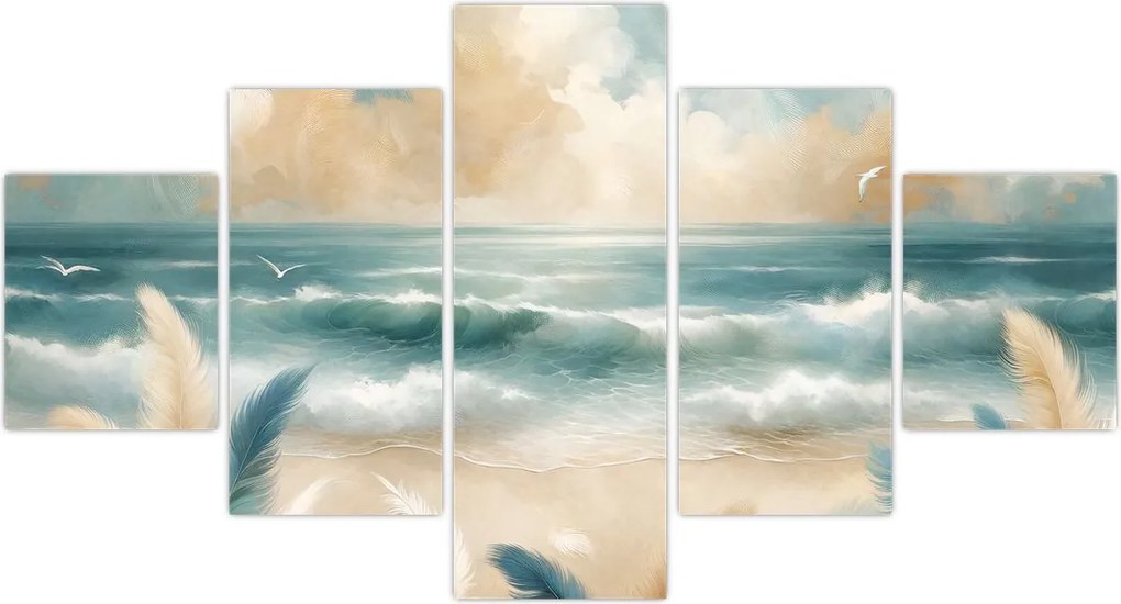 Obraz – Malowana plaża w delikatnych kolorach (125x70 cm)