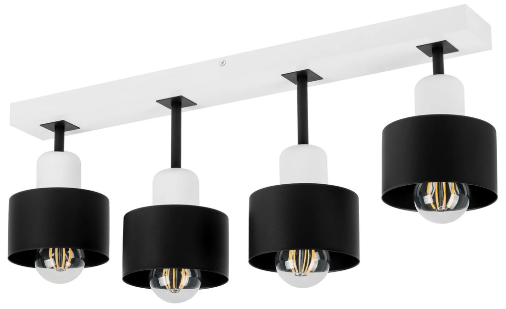 Czarno-biała lampa sufitowa, czteropunktowy spot DSC60x7WE z drewna i