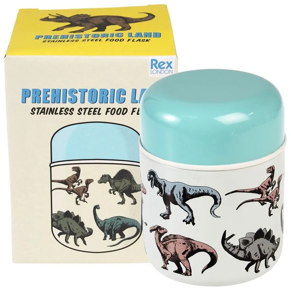 Niebiesko-kremowy termos na jedzenie dla dzieci 280 ml Prehistoric Land – Rex London