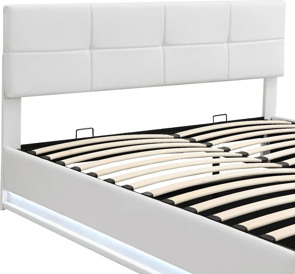 Łóżko z tapicerowanym stelażem 180x200 cm z oświetleniem LED - z ekoskóry - Białe