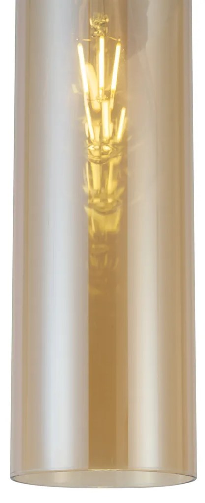 Lampa wisząca w stylu Hotel Chic ciemny brąz z bursztynowym szkłem - StavelotElegancki hotelowy Oswietlenie wewnetrzne