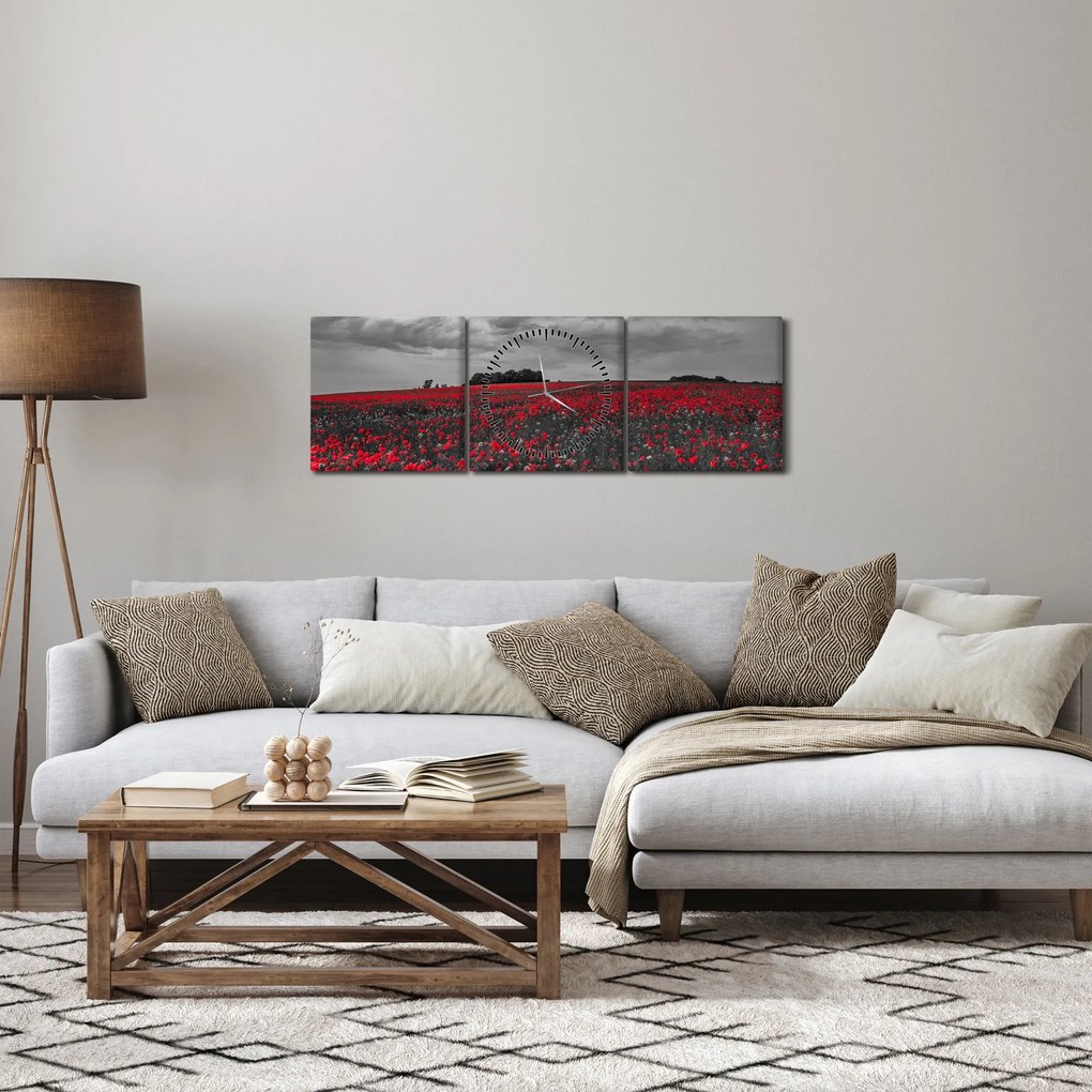 Obraz maków (z zegarem) (90x30 cm)