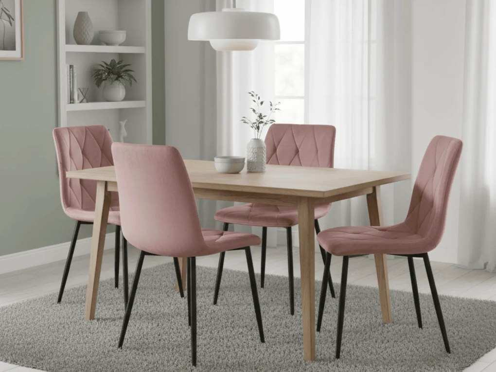 Różowe krzesło do kuchni LIBRA aksamitne z czarnymi nogami