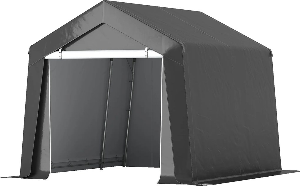 Outsunny Carport Namiot Garażowy 3x3 m Wodoodporny z Drzwiami Rolowanymi Okno Wentylacyjne Wydłużone Krawędzie Ciemnoszary | Aosom PL