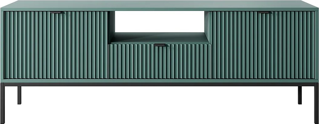 Szafka RTV: 1 szuflada, 2 drzwi, labrador, Czarna, 154 x 56 x 39 cm, Czarne uchwyty