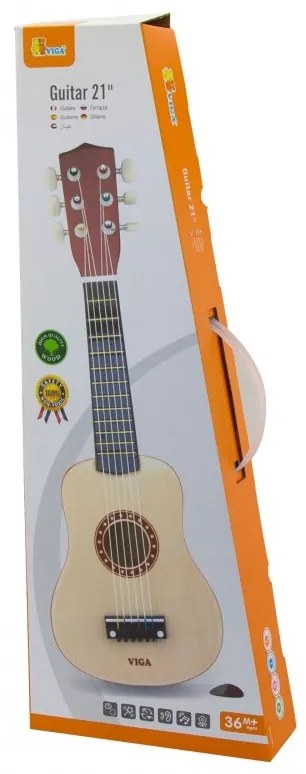 Viga drewniana gitara dla dzieci naturalna 21 cali 6 strun