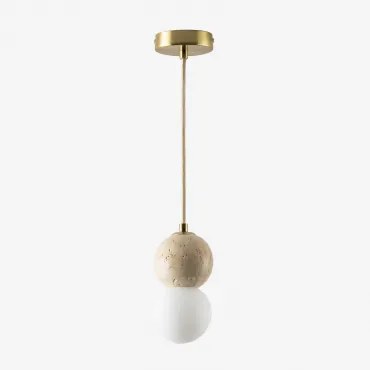 Lampa Sufitowa Ø10 Cm Z Trawertynu Z Kulą Szklaną Davise Złoto - Sklum