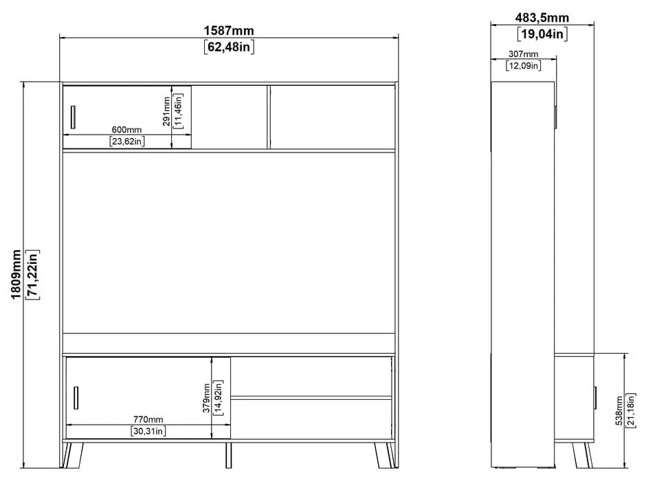 Biało-naturalny zestaw pod TV w dekorze dębu 159x181x48 cm Ikast – Tvilum