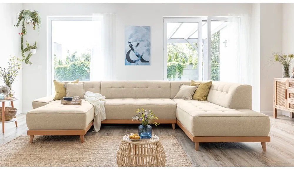 Beżowa rozkładana sofa w kształcie litery "U" Miuform Dazzling Daisy, prawostronna