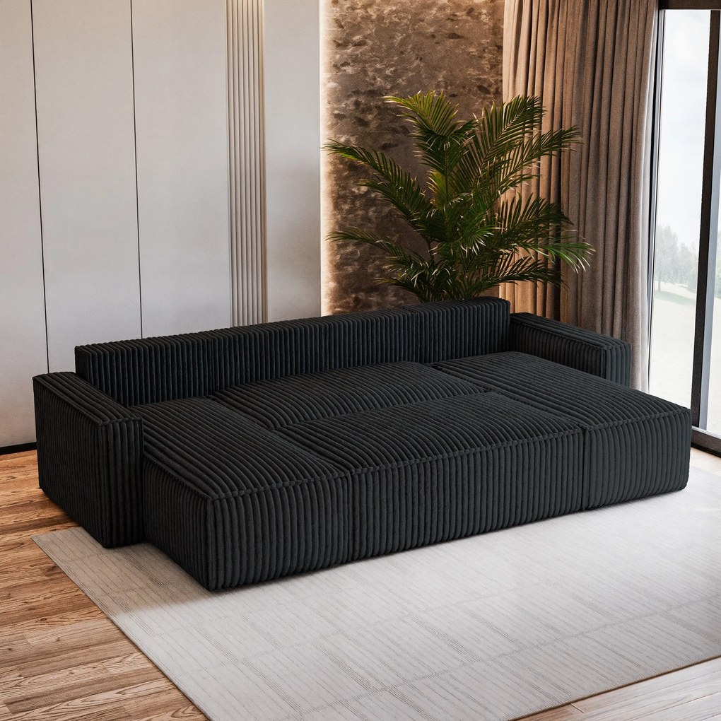 Masseno Narożnik PESANO z funkcją spania i pojemnikiem na pościel Narozniki U, Rozkładana sofa - Czarny, TILIA 100
