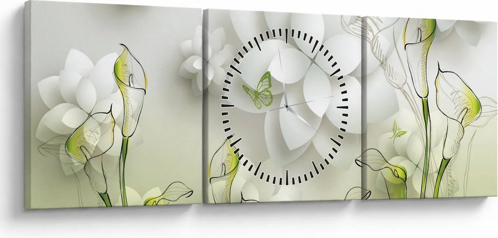 Obraz z kwiatami (z zegarem) (90x30 cm)
