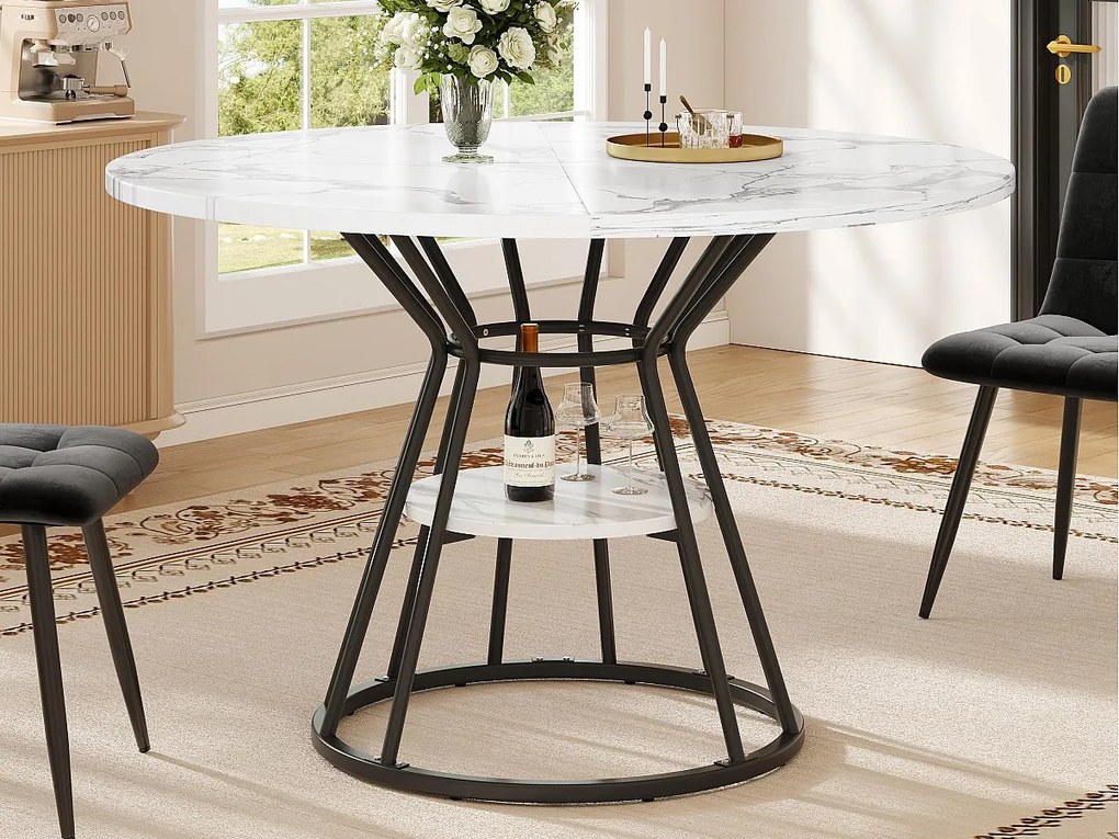 Okrągły stół jadalniany - stół kuchenny - 100x100x76cm - metalowe nogi - Styl nowoczesny - wzór marmuru - czarny