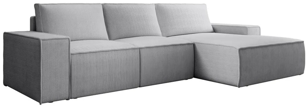 Kanapa narożna prawostronna rozkładana  duża jasnoszara sztruksowa  AMELIA