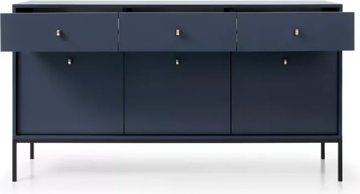 Komoda Gerra 3 – nowoczesna, elegancka komoda z 3 drzwiami i 3 szufladami, na wysokich metalowych nogach złotych lub czarnych