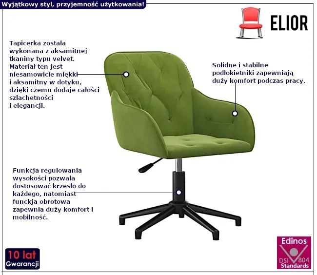 Jasnozielone obrotowe krzesło welurowe do biurka M2-E24