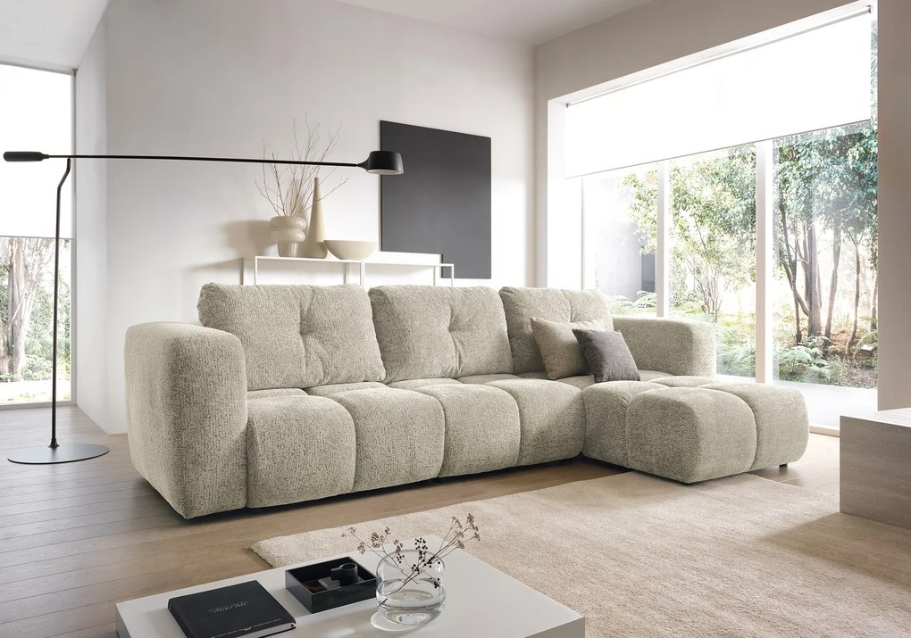 Masseno Narożnik ARTE z funkcją spania i pojemnikiem na pościel Narozniki L, Rozkładana sofa - Kremowy, BELLO 05