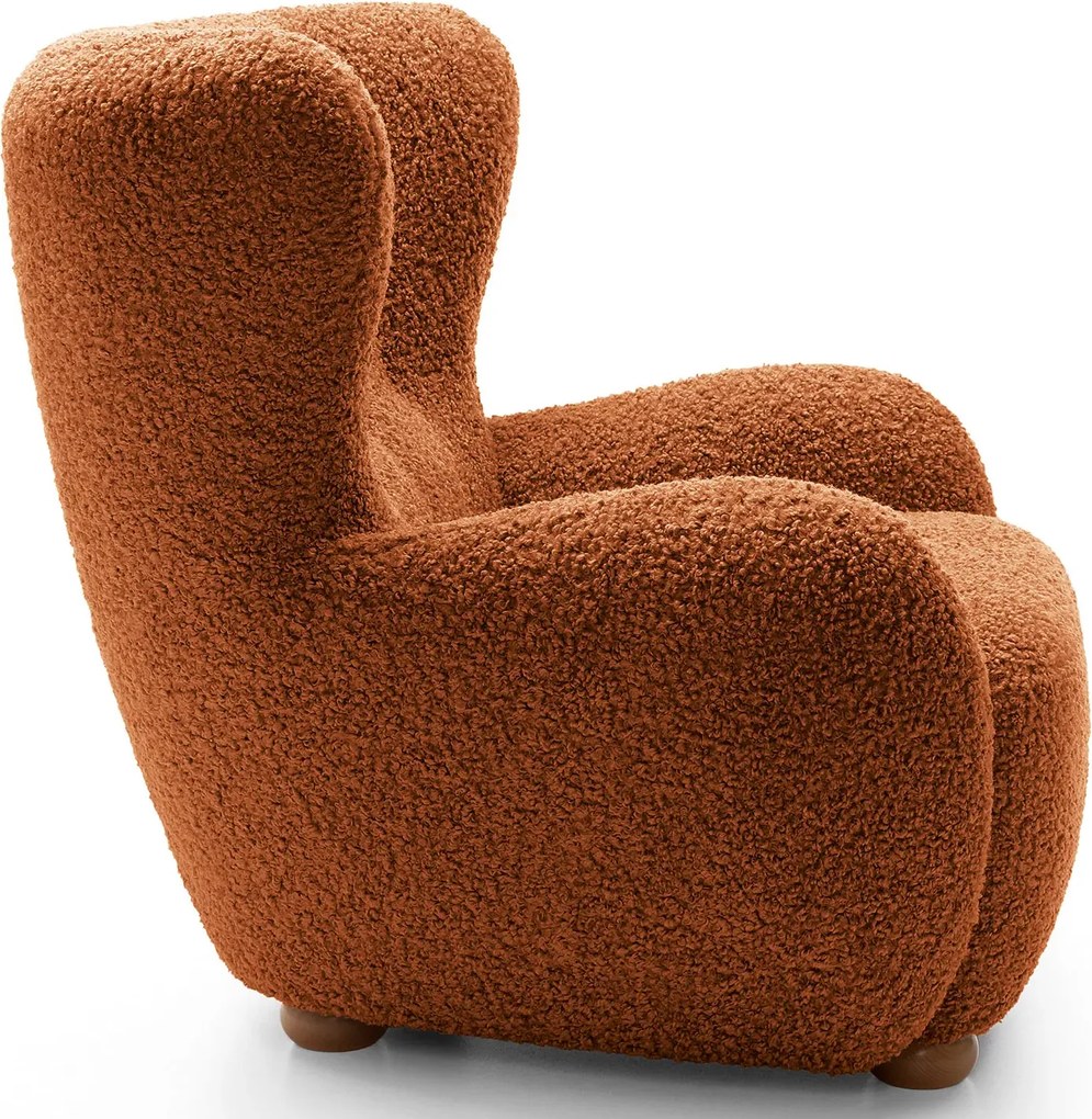 Czerwony włochaty fotel uszak boucle L5-A79