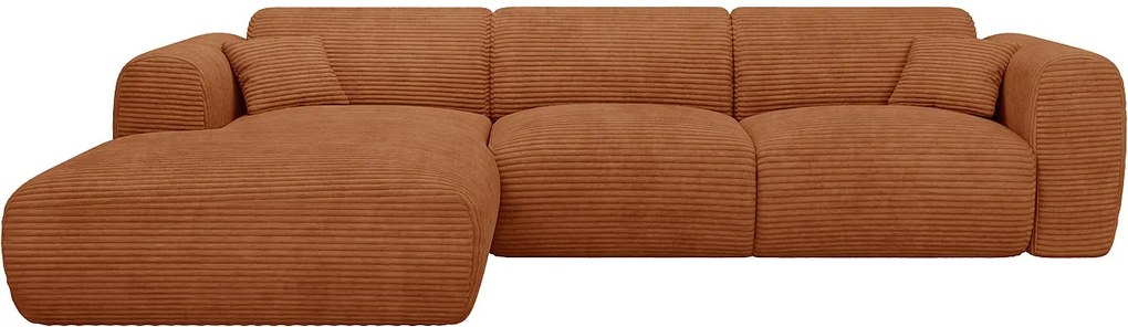Duża kanapa narożna lewostronna typu express w sztruksowym aksamicie w kolorze terakoty - Materac 13 cm memory foam POGNI