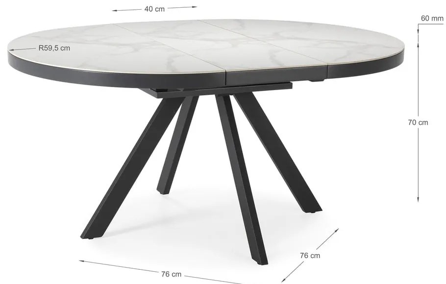 Okrągły rozkładany stół z dodatkowym blatem z ceramicznym blatem ø 120 cm Bela – Marckeric