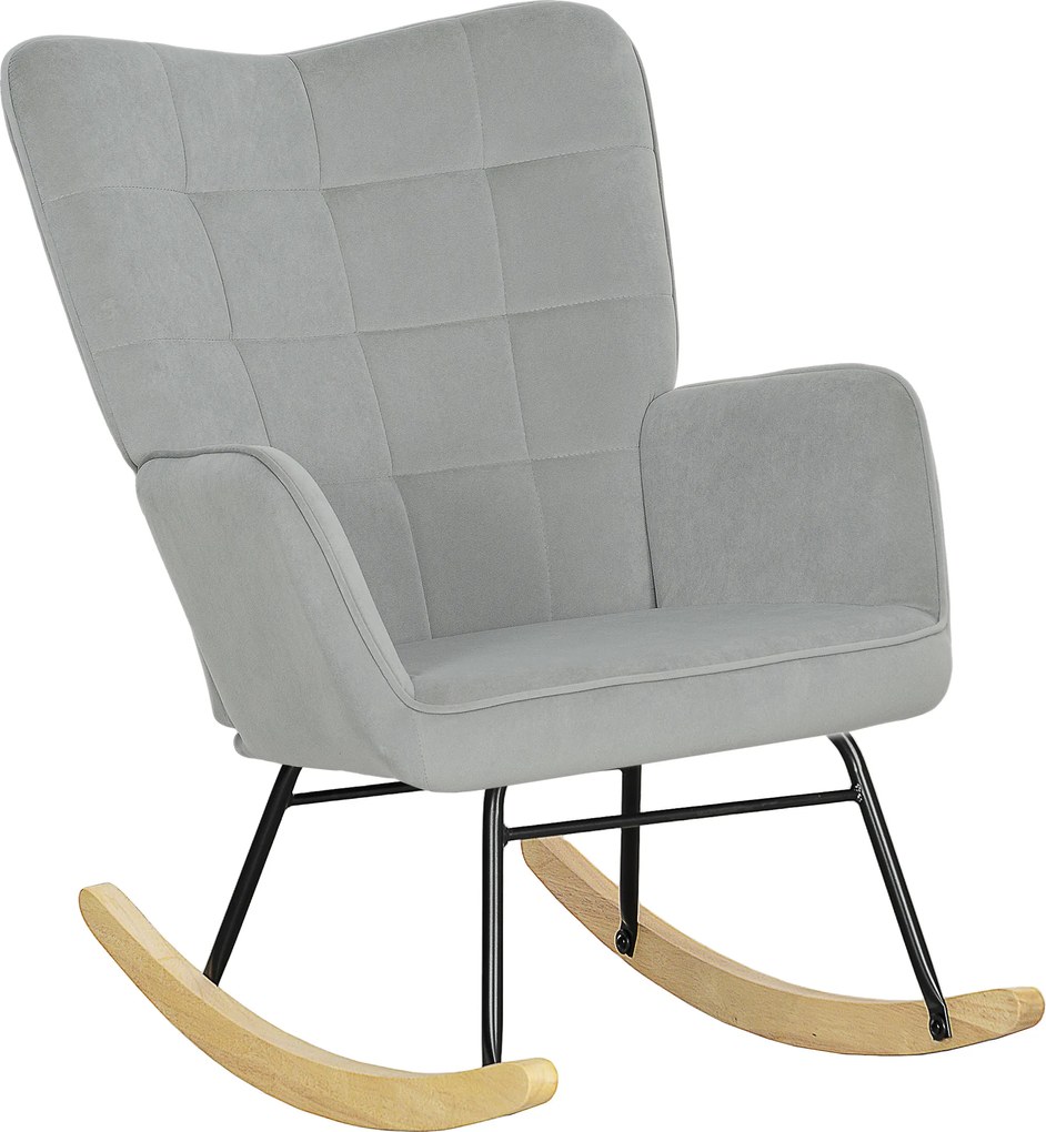 HOMCOM Fotel bujany, grube obicie, szerokie oparcie, drewno bukowe/rama stalowa, do 120 kg, Jasnoszary