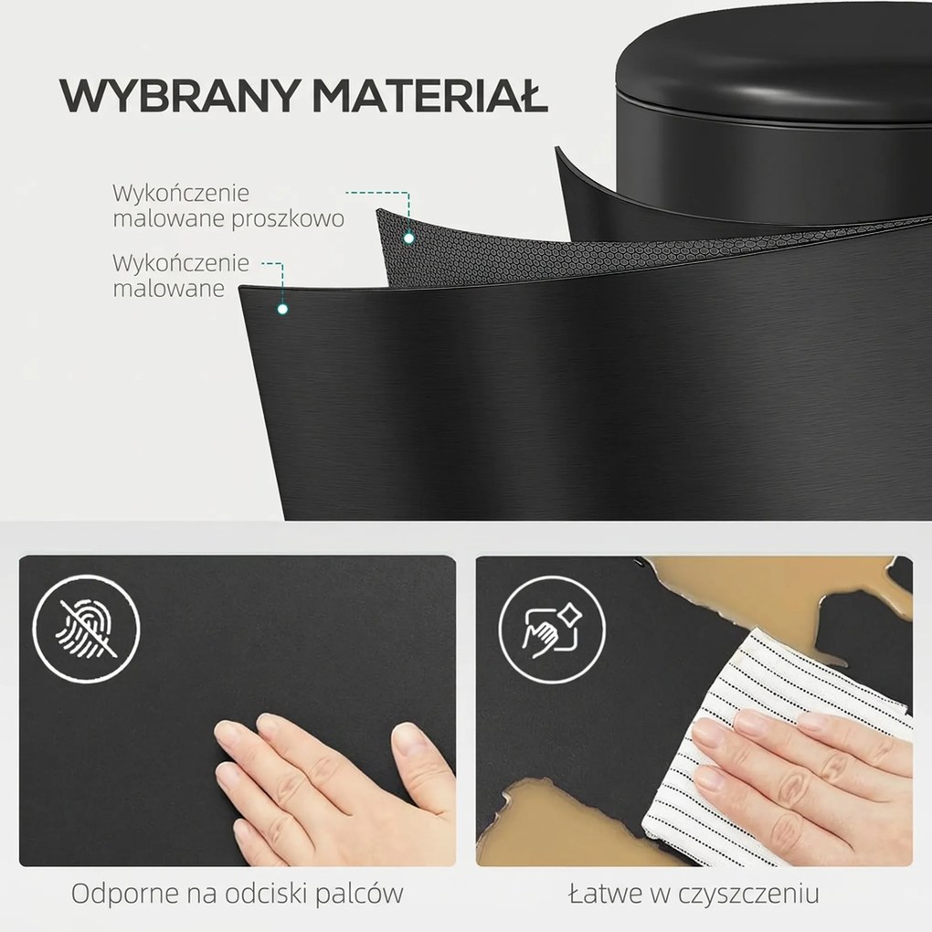 HOMCOM 20 l kosz kuchenny, metal odporny na odciski palców, pokrywa Soft-Close, pedał nożny i wyjmowany kubeł, czarny | Aosom PL