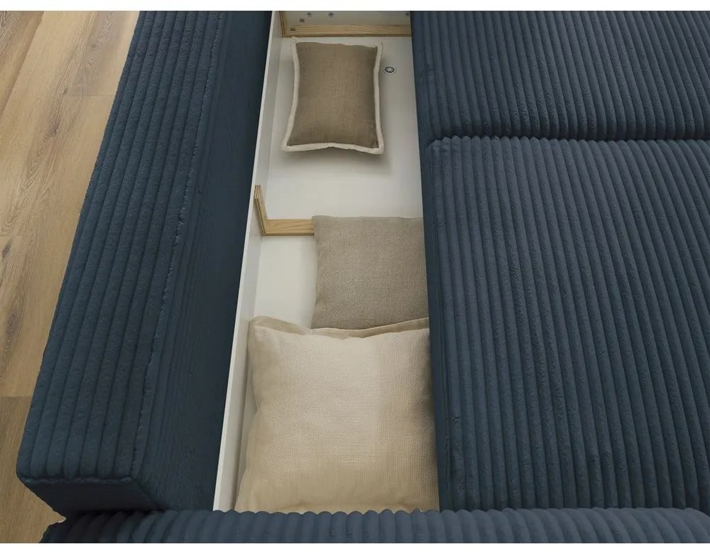 Ciemnoniebieska sztruksowa rozkładana sofa 257 cm Lucien – Bobochic Paris